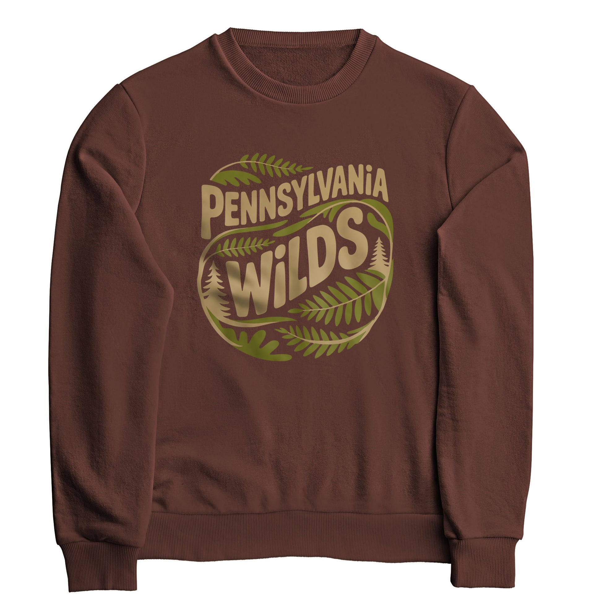 Pennsylvania Wilds Ferns Crewneck Sweatshirt Cocoa Adventure and Outdoors Themed Sweatshirt