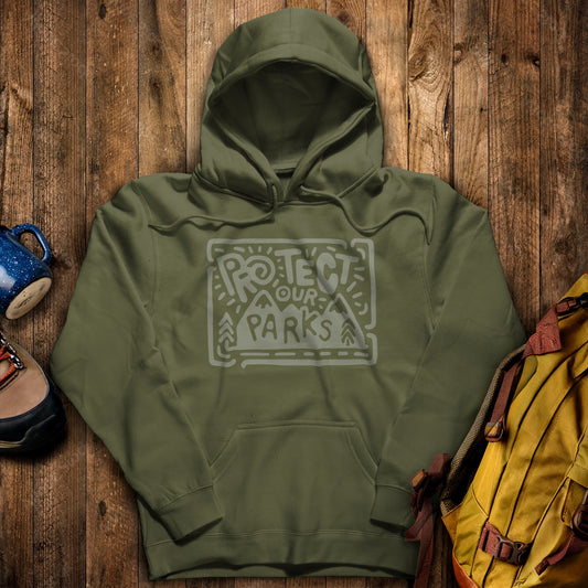 Protect Our Parks Hoodie Military Green Adventure and Outdoors Themed Hoodie