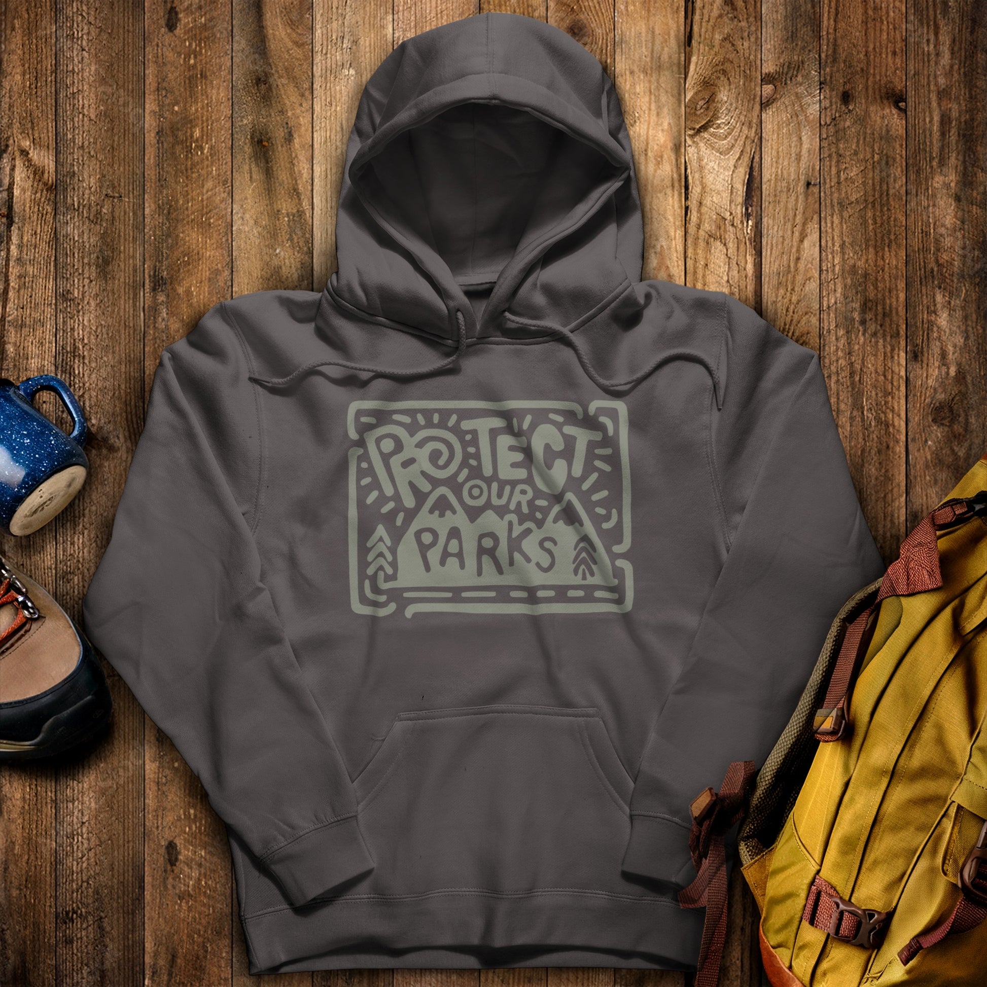Protect Our Parks Hoodie Charcoal Adventure and Outdoors Themed Hoodie