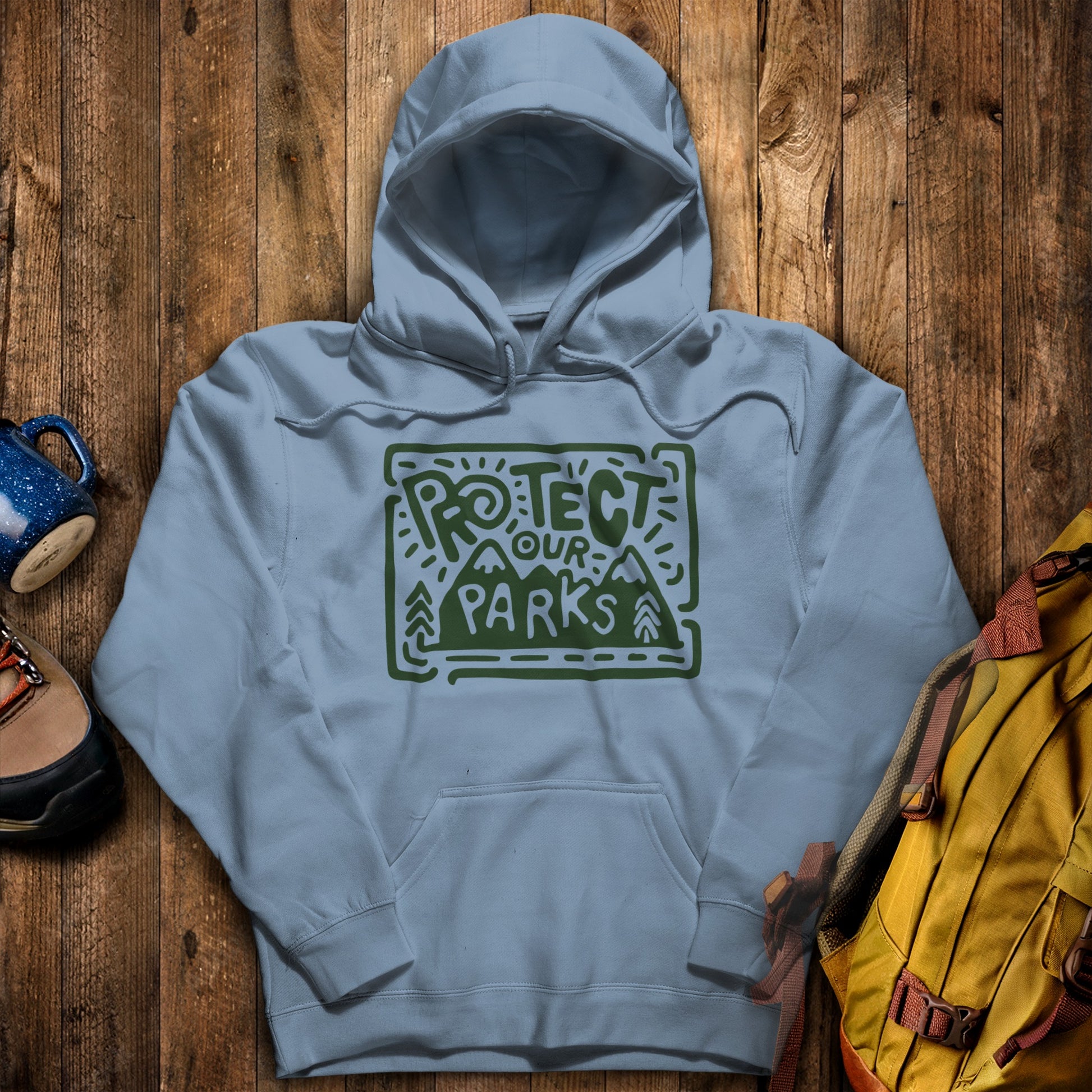 Protect Our Parks Hoodie Stone Blue Adventure and Outdoors Themed Hoodie