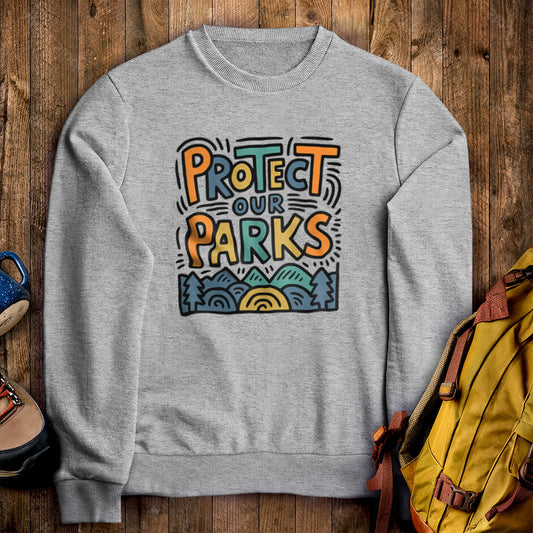 Protect Our Parks Crewneck Sweatshirt Sport Grey Adventure and Outdoors Themed Sweatshirt