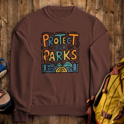 Protect Our Parks Crewneck Sweatshirt Cocoa Adventure and Outdoors Themed Sweatshirt