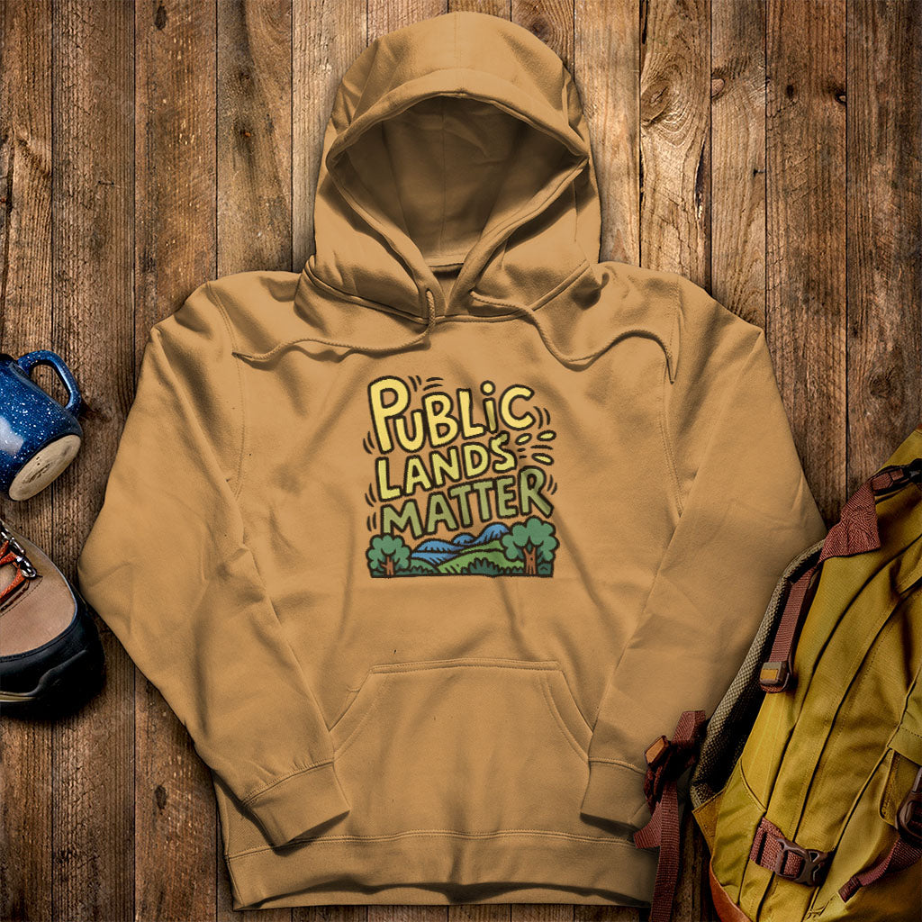 Public Lands Matter Hoodie Mustard Adventure and Outdoors Themed Hoodie