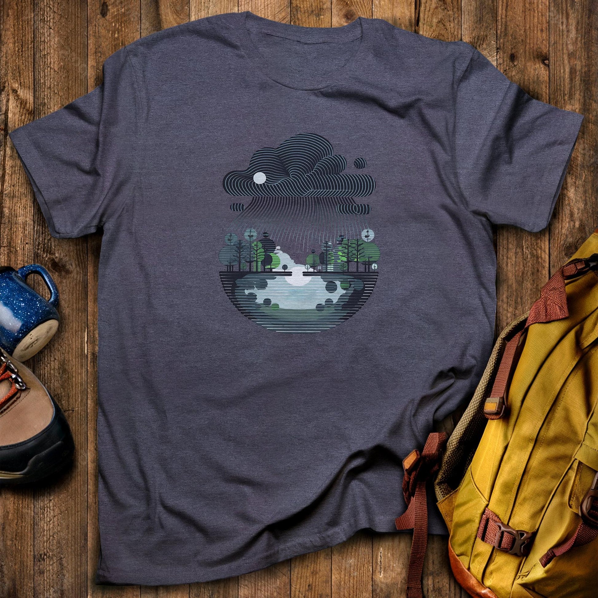 Rainy Day Reflection T-Shirt Heather Navy Adventure and Outdoors Themed T-Shirt