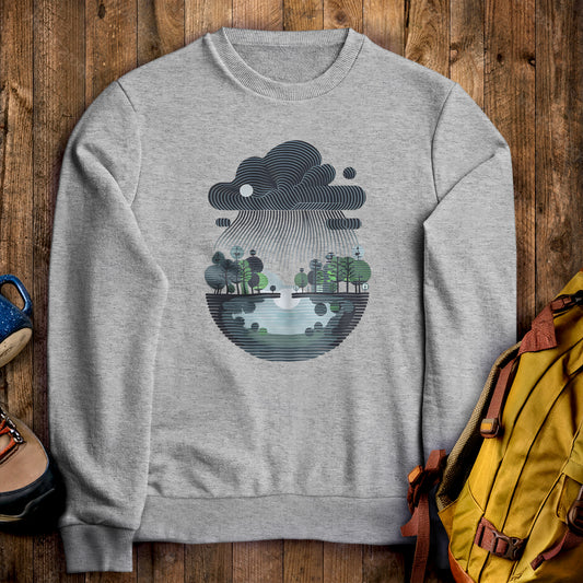 Rainy Day Reflection Crewneck Sweatshirt Sport Grey Adventure and Outdoors Themed Sweatshirt