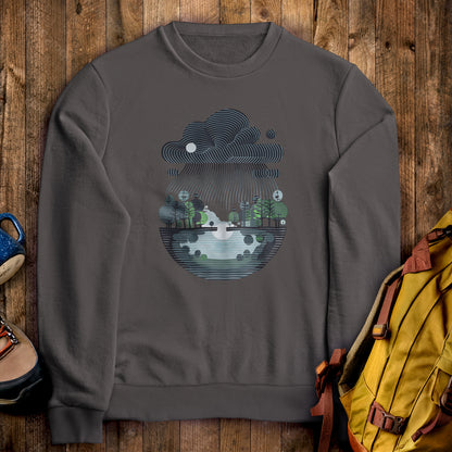Rainy Day Reflection Crewneck Sweatshirt Charcoal Adventure and Outdoors Themed Sweatshirt