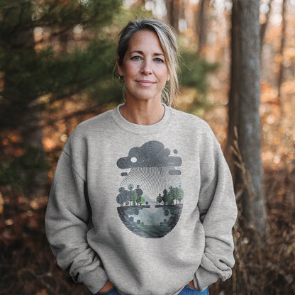 Rainy Day Reflection Crewneck Sweatshirt Adventure and Outdoors Themed Sweatshirt