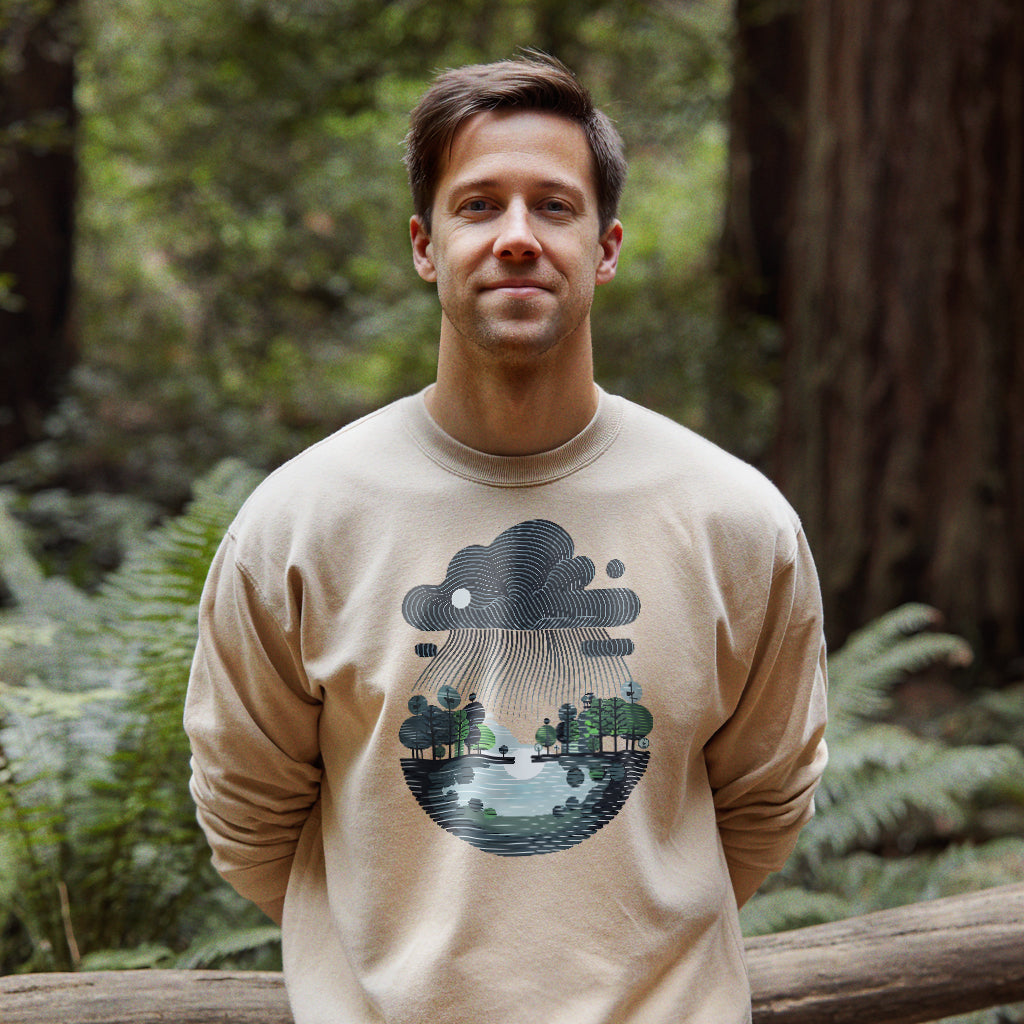 Rainy Day Reflection Crewneck Sweatshirt Adventure and Outdoors Themed Sweatshirt
