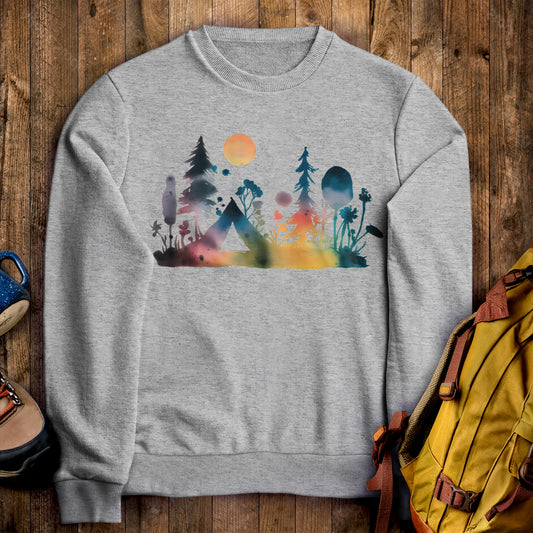 Watercolor Wildflower Retreat Crewneck Sweatshirt Sport Grey Adventure and Outdoors Themed Sweatshirt