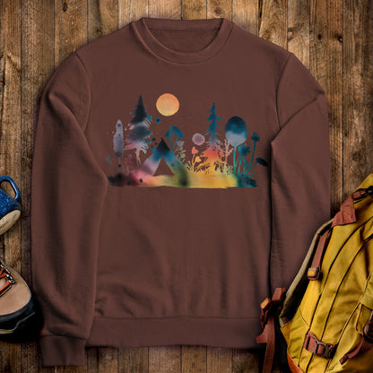Watercolor Wildflower Retreat Crewneck Sweatshirt Cocoa Adventure and Outdoors Themed Sweatshirt