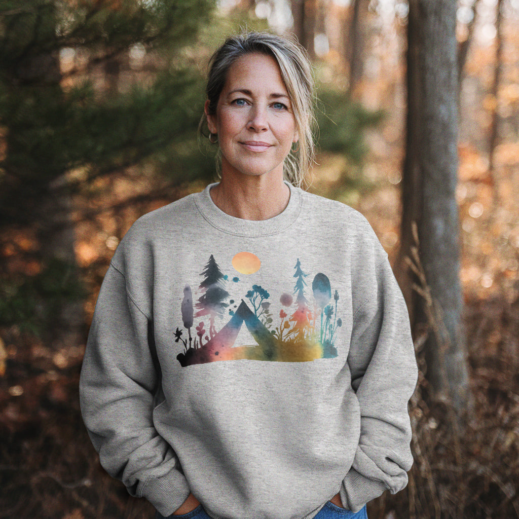 Watercolor Wildflower Retreat Crewneck Sweatshirt Adventure and Outdoors Themed Sweatshirt