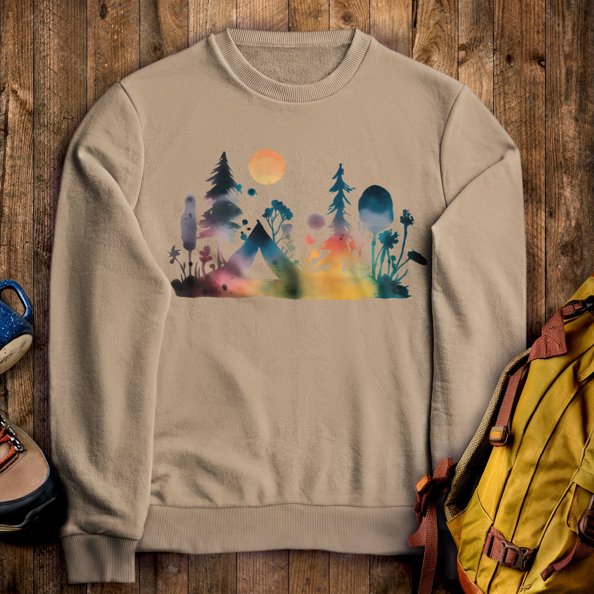 Watercolor Wildflower Retreat Crewneck Sweatshirt Sand Adventure and Outdoors Themed Sweatshirt