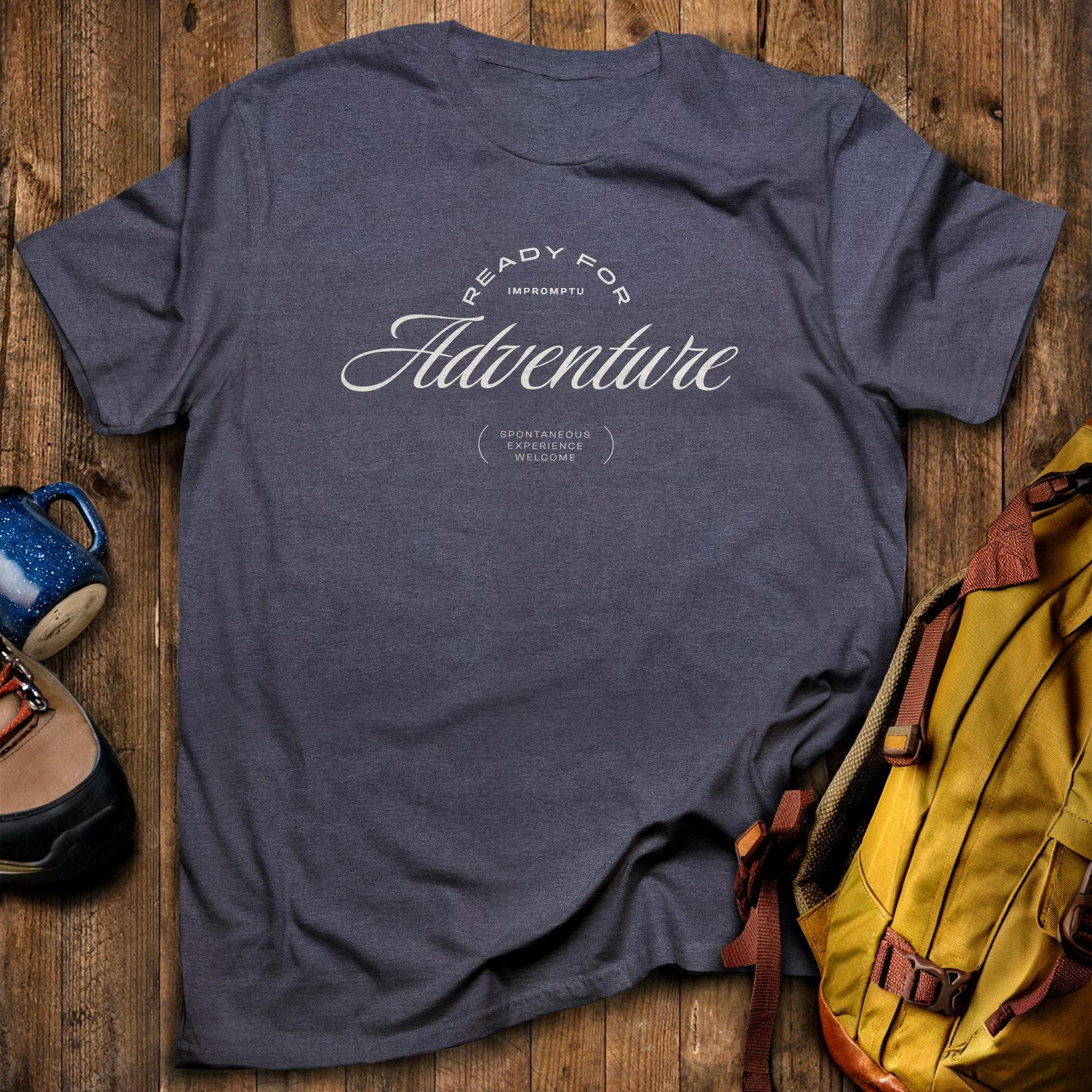 Ready for Adventure T-Shirt Heather Navy Adventure and Outdoors Themed T-Shirt