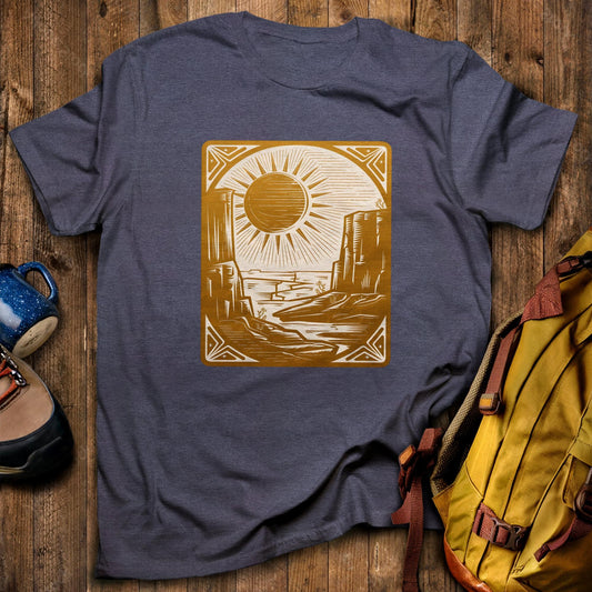 The Wanderer Tarot T-Shirt Heather Navy Adventure and Outdoors Themed T-Shirt