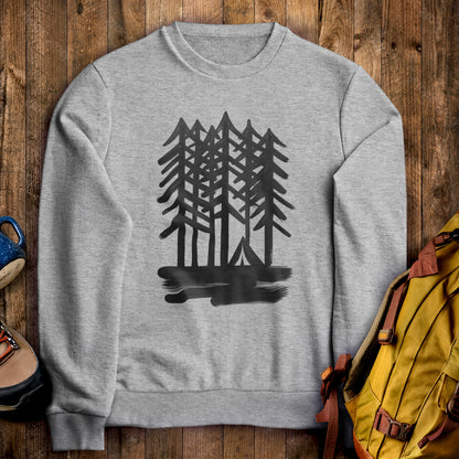 Tall Tree Painting Crewneck Sweatshirt Sport Grey Adventure and Outdoors Themed Sweatshirt