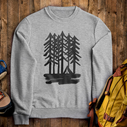 Tall Tree Painting Crewneck Sweatshirt Sport Grey Adventure and Outdoors Themed Sweatshirt