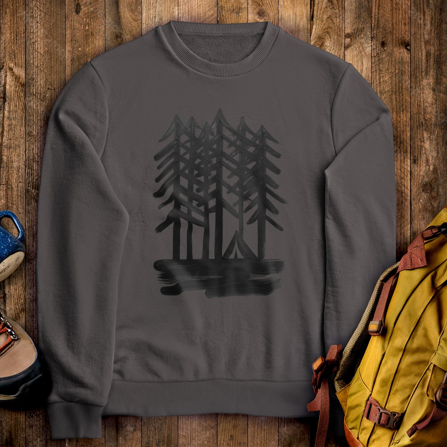 Tall Tree Painting Crewneck Sweatshirt Charcoal Adventure and Outdoors Themed Sweatshirt