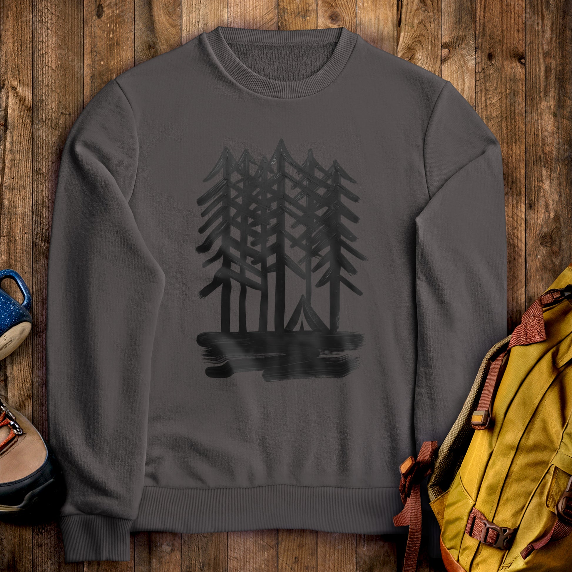 Tall Tree Painting Crewneck Sweatshirt Charcoal Adventure and Outdoors Themed Sweatshirt