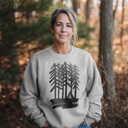 Tall Tree Painting Crewneck Sweatshirt Adventure and Outdoors Themed Sweatshirt