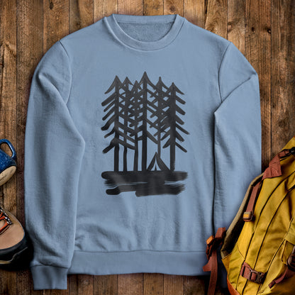 Tall Tree Painting Crewneck Sweatshirt Stone Blue Adventure and Outdoors Themed Sweatshirt