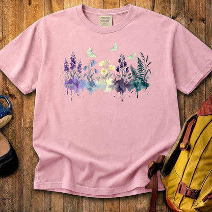 Watercolor Luna Moth Wildflowers Cotton T-Shirt