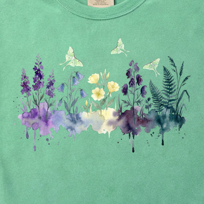 Watercolor Luna Moth Wildflowers Cotton T-Shirt