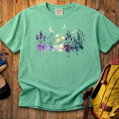 Watercolor Luna Moth Wildflowers Cotton T-Shirt