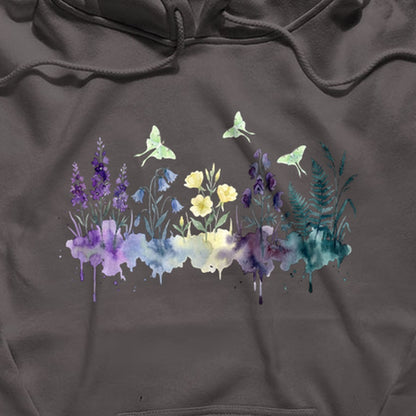Watercolor Luna Moth Wildflowers Hoodie
