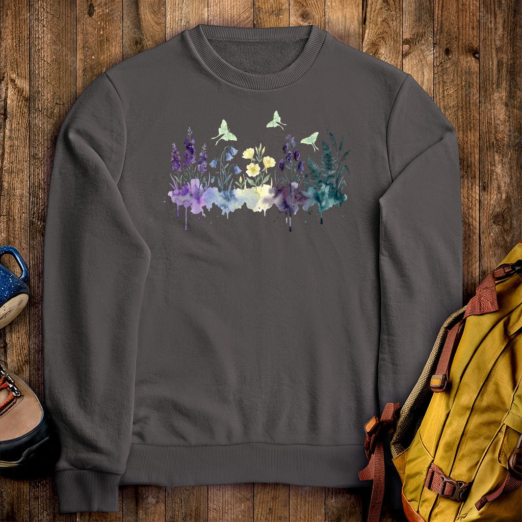 Watercolor Luna Moth Wildflowers Crewneck Sweatshirt