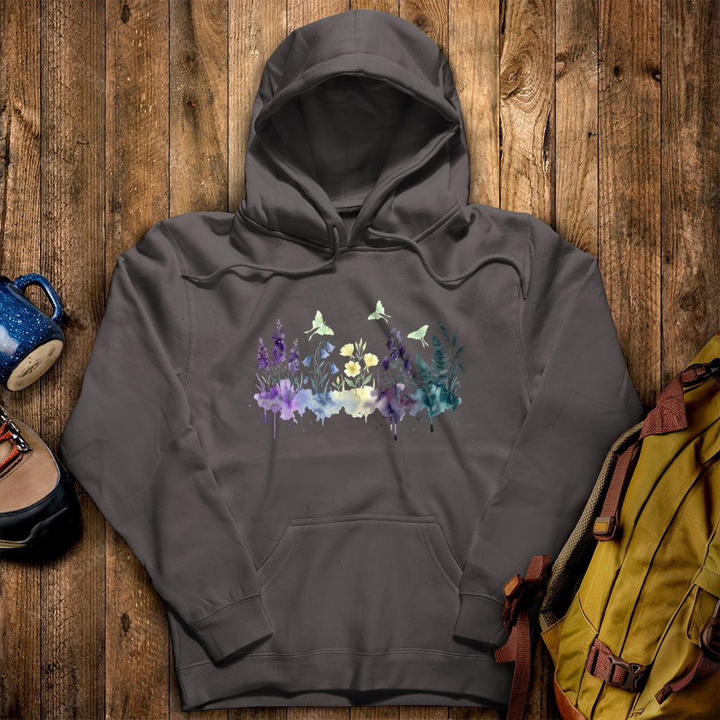 Watercolor Luna Moth Wildflowers Hoodie