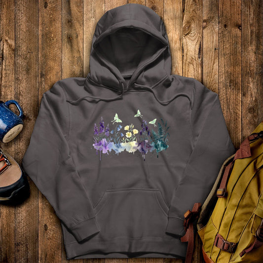 Watercolor Luna Moth Wildflowers Hoodie