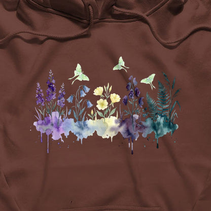 Watercolor Luna Moth Wildflowers Hoodie