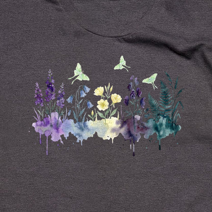 Watercolor Luna Moth Wildflowers T-Shirt