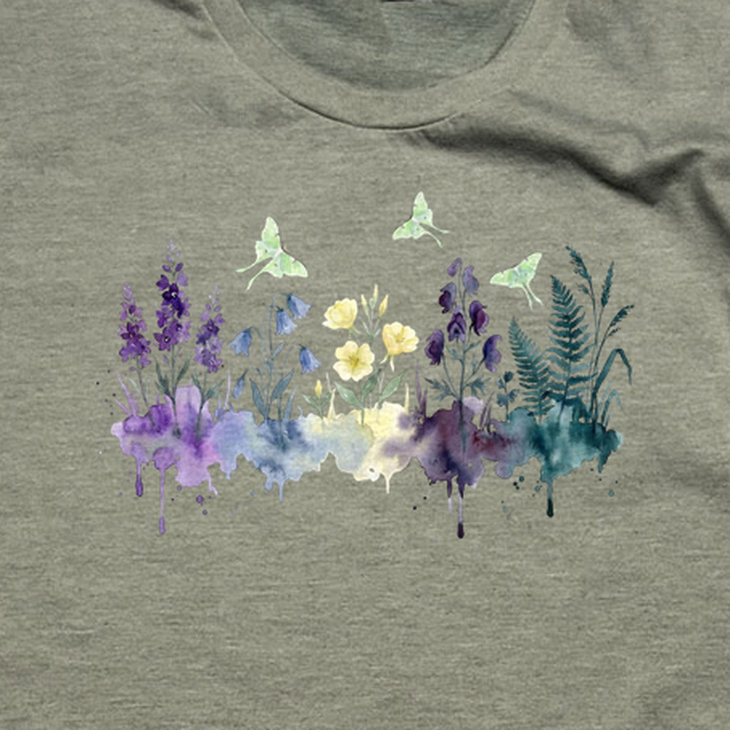 Watercolor Luna Moth Wildflowers T-Shirt