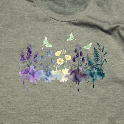 Watercolor Luna Moth Wildflowers T-Shirt