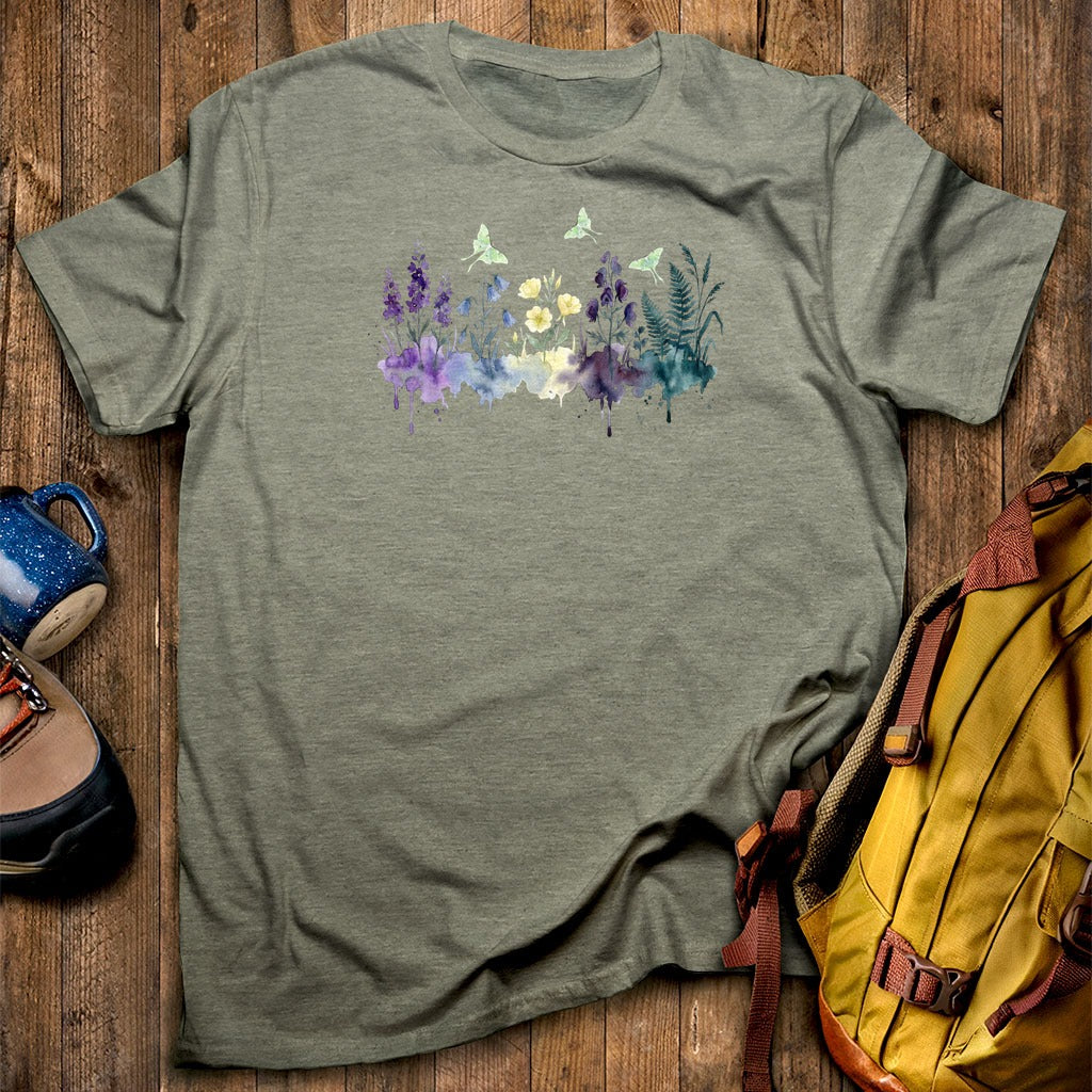 Watercolor Luna Moth Wildflowers T-Shirt