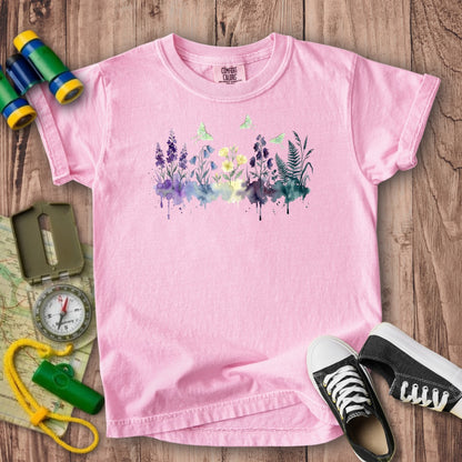Watercolor Luna Moth Wildflowers Kids Cotton T-Shirt