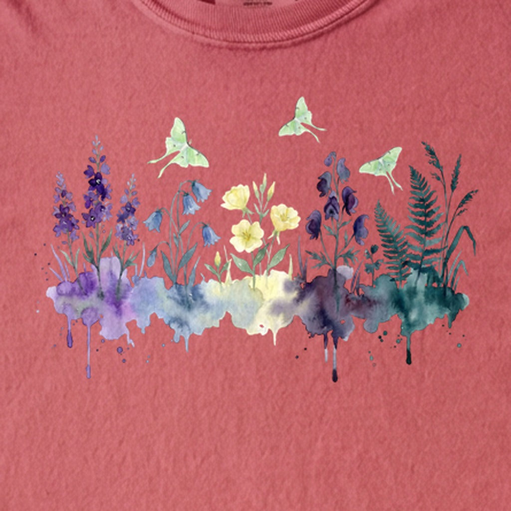 Watercolor Luna Moth Wildflowers Kids Cotton T-Shirt