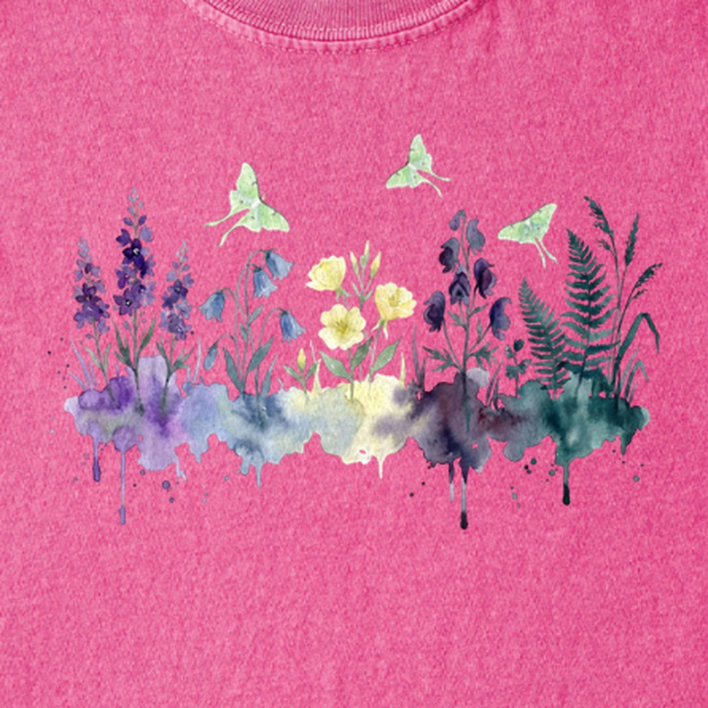 Watercolor Luna Moth Wildflowers Kids Cotton T-Shirt