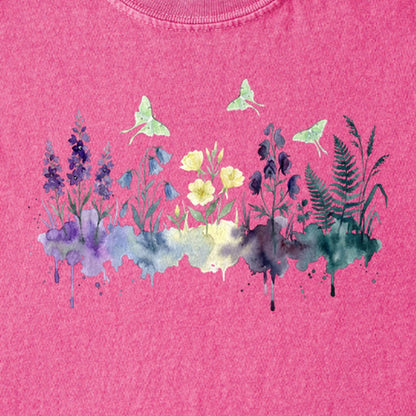 Watercolor Luna Moth Wildflowers Kids Cotton T-Shirt
