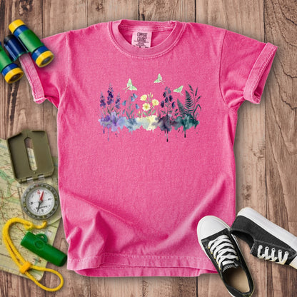 Watercolor Luna Moth Wildflowers Kids Cotton T-Shirt