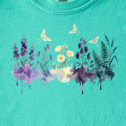 Watercolor Luna Moth Wildflowers Kids Cotton T-Shirt