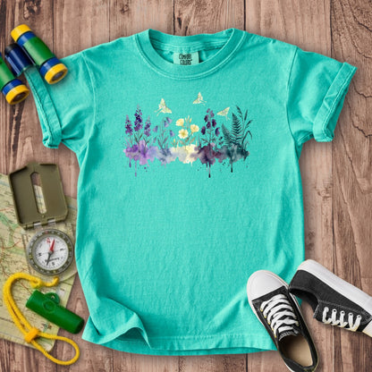 Watercolor Luna Moth Wildflowers Kids Cotton T-Shirt