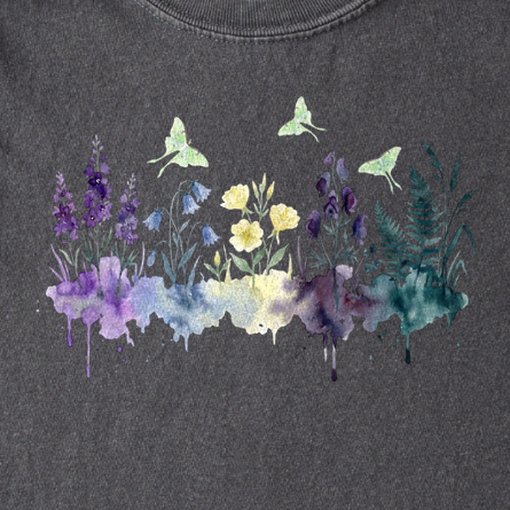 Watercolor Luna Moth Wildflowers Kids Cotton T-Shirt