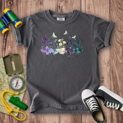 Watercolor Luna Moth Wildflowers Kids Cotton T-Shirt
