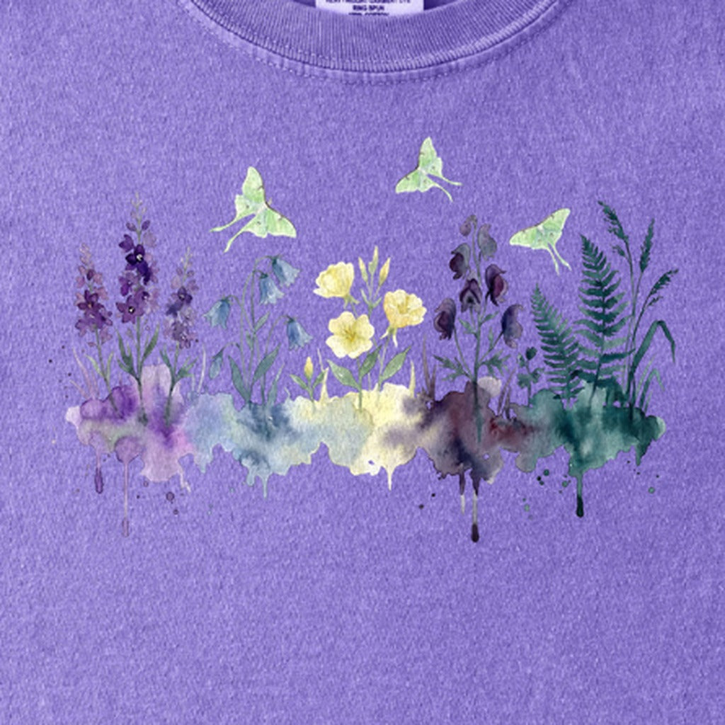 Watercolor Luna Moth Wildflowers Kids Cotton T-Shirt