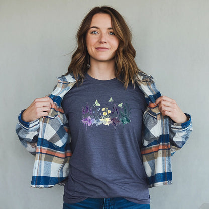 Watercolor Luna Moth Wildflowers T-Shirt