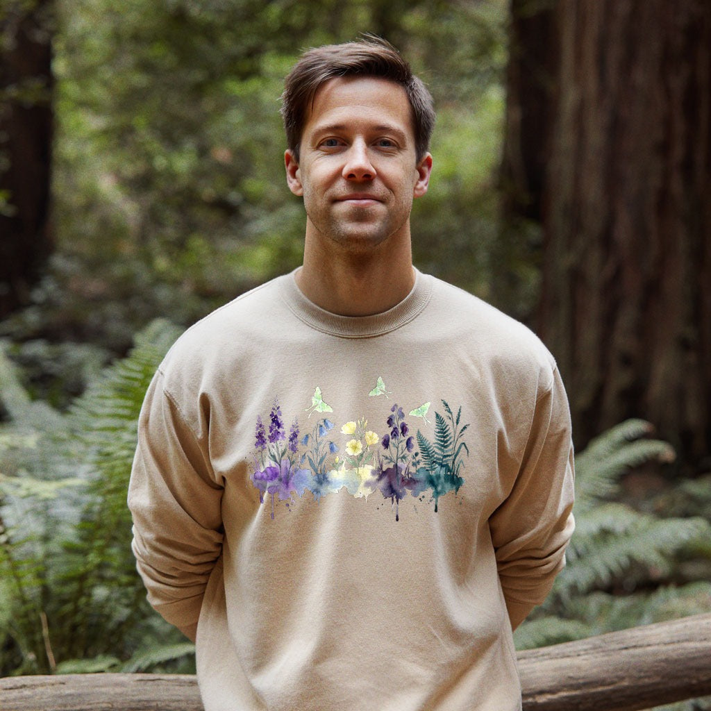 Watercolor Luna Moth Wildflowers Crewneck Sweatshirt