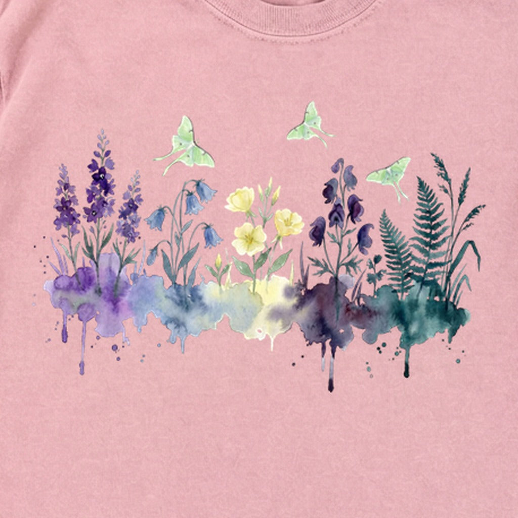 Watercolor Luna Moth Wildflowers Premium Long Sleeve