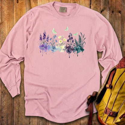 Watercolor Luna Moth Wildflowers Premium Long Sleeve